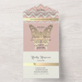 Dusty Pink Gold Butterfly Wedding Uitnodigen All In One Uitnodiging (Binnen)