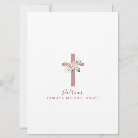 Dusty Pink Gold Cross Girl Baptisme Uitnodiging (Achterkant)