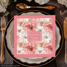 Dusty Pink Gold Flowers Napkins Trendy Custom Name Servet