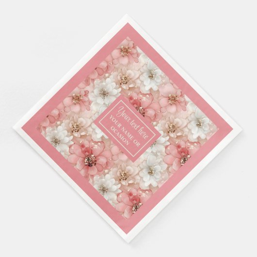 Dusty Pink Gold Flowers Napkins Trendy Custom Name Servet (Hoek)