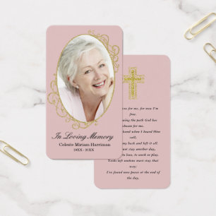 Dusty Pink Gold Photo Sympathie Funeral Prayer Car Visitekaartje