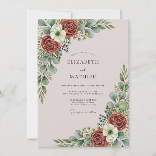 Dusty Pink Graceful Botanical Wedding Kaart (Voorkant)
