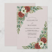 Dusty Pink Graceful Botanical Wedding Kaart (Voorkant / Achterkant)