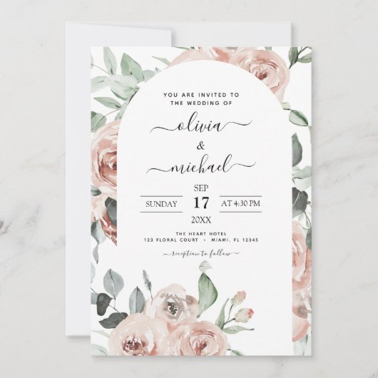 Dusty Pink Green Floral Wedding Kaart (Voorkant)