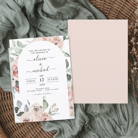 Dusty Pink Green Floral Wedding Kaart