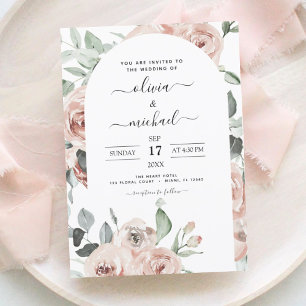 Dusty Pink Green Floral Wedding Kaart