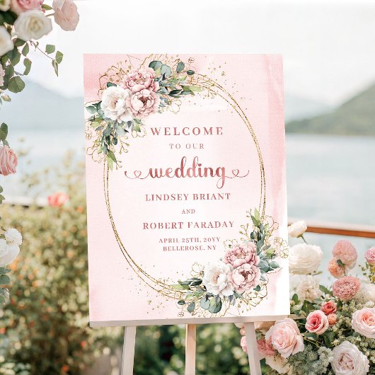Dusty Pink Greenery Boho Blush Pink Wedding Welcom Poster