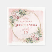 Dusty Pink Greenery Floral Sweet 15 Celebration Servet (Voorkant)