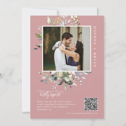 Dusty Pink Greenery nog lang en gelukkig na feestf Kaart (Achterkant)