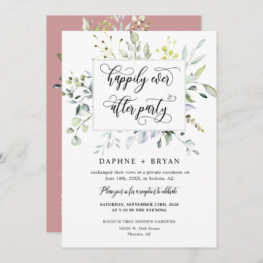 Dusty Pink Greenery nog lang en gelukkig na feestf Kaart (Voorkant / Achterkant)