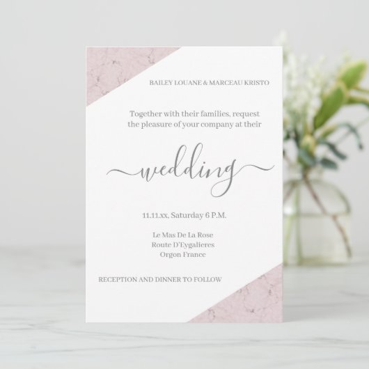 Dusty Pink Grey and White Marble Elegant Wedding Kaart (Staand voorkant)