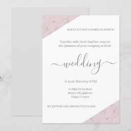 Dusty Pink Grey and White Marble Elegant Wedding Kaart