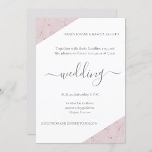 Dusty Pink Grey and White Marble Elegant Wedding Kaart