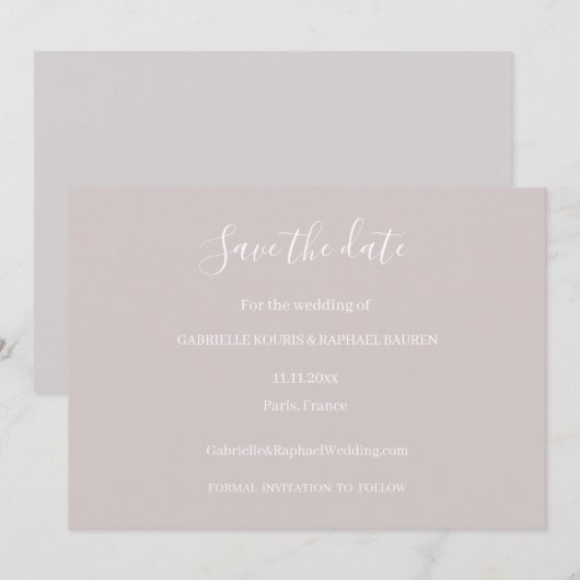 Dusty Pink Grey and White Save the Date Wedding Kaart (Voorkant / Achterkant)