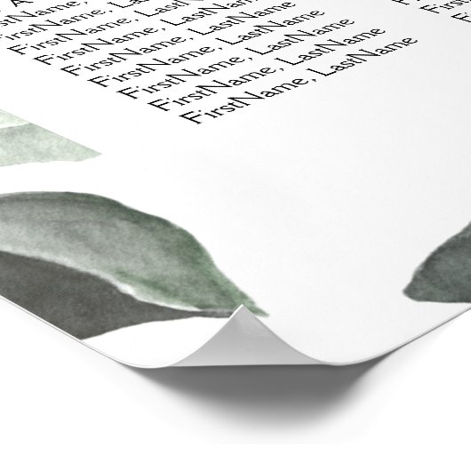 Dusty Pink Groene Floral Wedding Seding Chart Poster (Hoek)