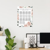 Dusty Pink Groene Floral Wedding Seding Chart Poster (Thuiskantoor)