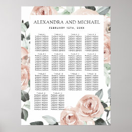 Dusty Pink Groene Floral Wedding Seding Chart Poster