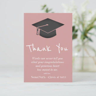 Dusty Pink Handwriting Cap and Tassel Graduation Bedankkaart