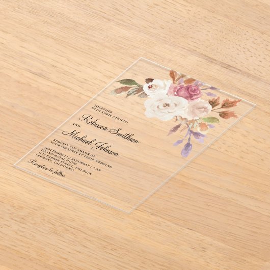 Dusty Pink Ivory Floral Wedding Acryl Uitnodigingen (Laagn)