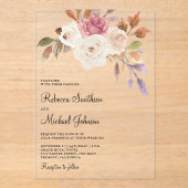Dusty Pink Ivory Floral Wedding Acryl Uitnodigingen (Voorkant)