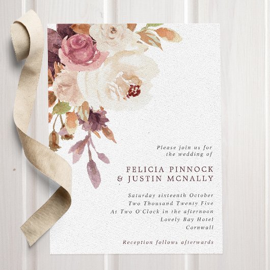 Dusty Pink & Ivory Floral Wedding Invitation Kaart