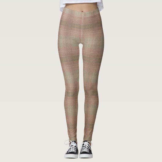 Dusty Pink Khaki Textured Plaid Block Leggings (Voorkant)