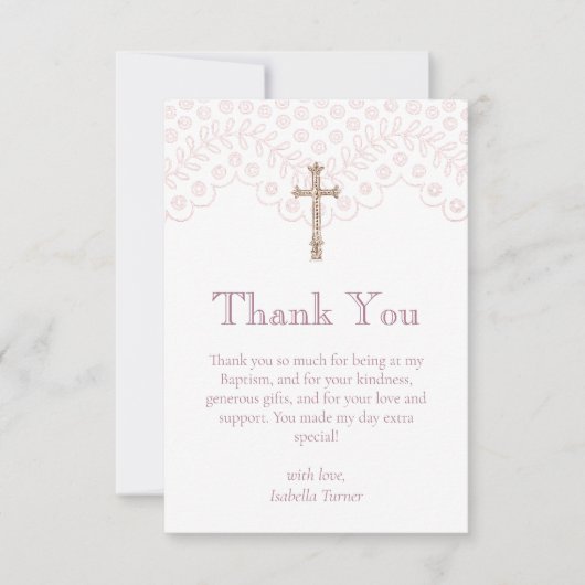 Dusty Pink Lace | Doop Dank u kaart (Voorkant)