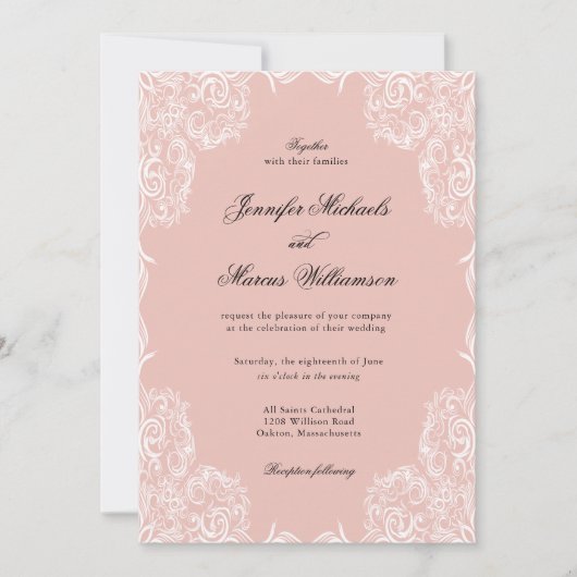 Dusty Pink Lace Lijst Classic Wedding Invitation Kaart (Voorkant)