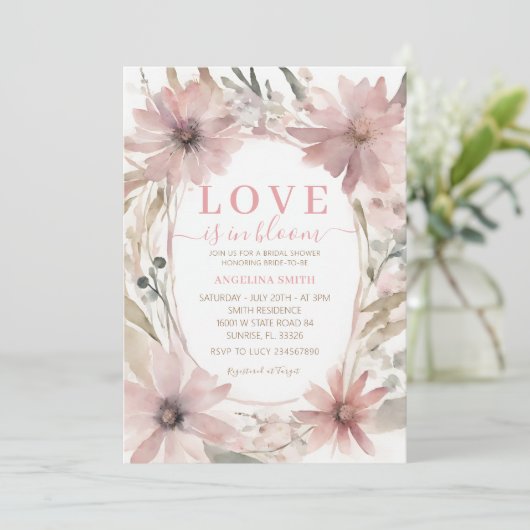 Dusty Pink Love is in Bloom Vrijgezellenfeest Kaart (Staand voorkant)