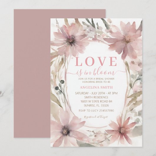 Dusty Pink Love is in Bloom Vrijgezellenfeest Kaart (Voorkant / Achterkant)