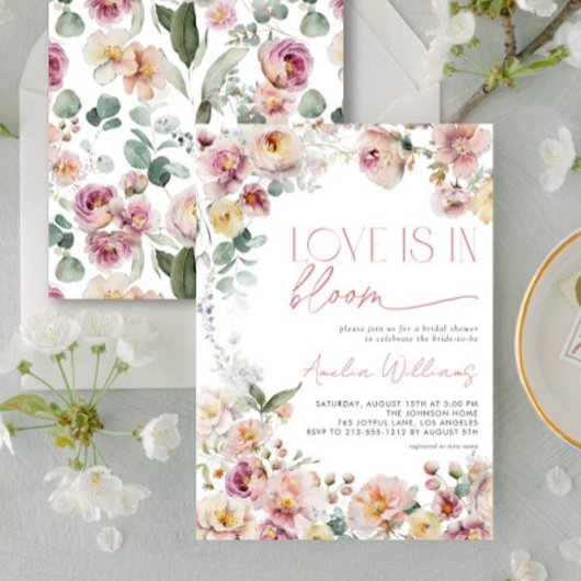  Dusty Pink Love is in Bloom Vrijgezellenfeest Kaart