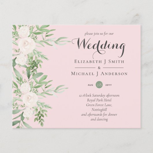 Dusty Pink Magnolia Sage Floral LOW BUDGET WEDING Flyer (Voorkant)
