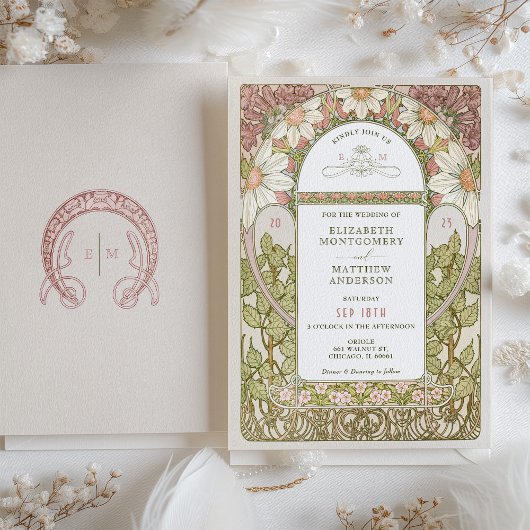 Dusty Pink Marguerite Daisy Wedding Art Nieuw in Kaart