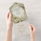 Dusty Pink Marguerite Daisy Wedding Art Nouveau All In One Uitnodiging (Afscheurbaar)