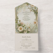 Dusty Pink Marguerite Daisy Wedding Art Nouveau All In One Uitnodiging (Binnen)