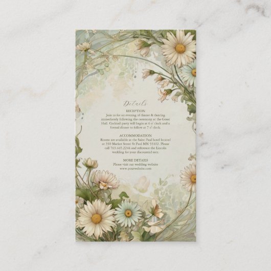 Dusty Pink Marguerite Daisy Wedding Art Nouveau Informatiekaartje (Voorkant)
