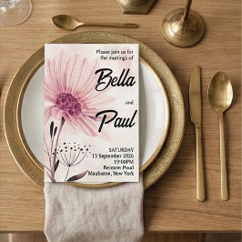 Dusty Pink & Mauve Floral Wedding Invitation Kaart