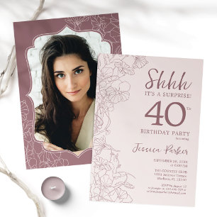 Dusty Pink Mauve foto Verrassing 40e verjaardag Kaart