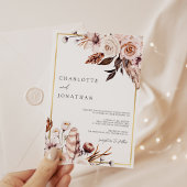 Dusty Pink & Mauve Gold Lijst Foliage Weddenschap Kaart