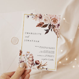 Dusty Pink & Mauve Gold Lijst Foliage Weddenschap Kaart