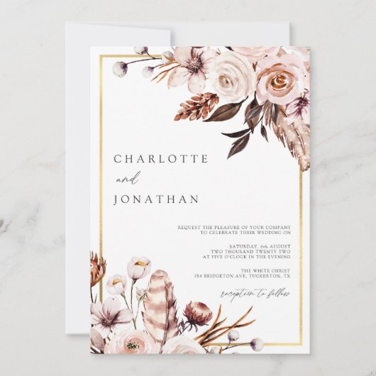 Dusty Pink & Mauve Gold Lijst Foliage Weddenschap Kaart (Voorkant)