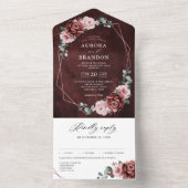 Dusty Pink Mauve Roos Floral Geometric Wedding Al All In One Uitnodiging (Binnen)