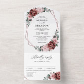 Dusty Pink Mauve Roos Floral Geometric Wedding All In One Uitnodiging (Binnen)