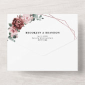 Dusty Pink Mauve Roos Floral Geometric Wedding All In One Uitnodiging (Achterkant)