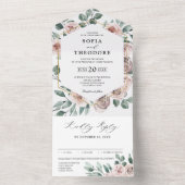 Dusty Pink Mauve Roos Floral Geometric Wedding All In One Uitnodiging (Binnen)