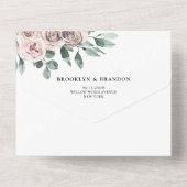 Dusty Pink Mauve Roos Floral Geometric Wedding All In One Uitnodiging (Achterkant)