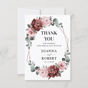 Dusty Pink Mauve Roos Floral Geometric Wedding Bedankkaart