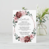 Dusty Pink Mauve Roos Floral Geometric Wedding Informatiekaartje (Staand voorkant)