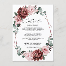 Dusty Pink Mauve Roos Floral Geometric Wedding Informatiekaartje