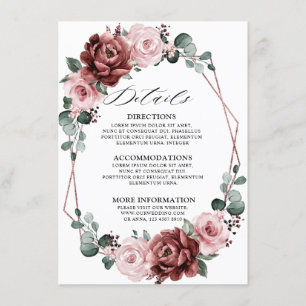 Dusty Pink Mauve Roos Floral Geometric Wedding Informatiekaartje